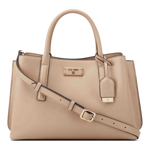 Nine West Satchel Purse Handbag Crossbody Bag Faux Leather Beige‎ Medium - Picture 1 of 11